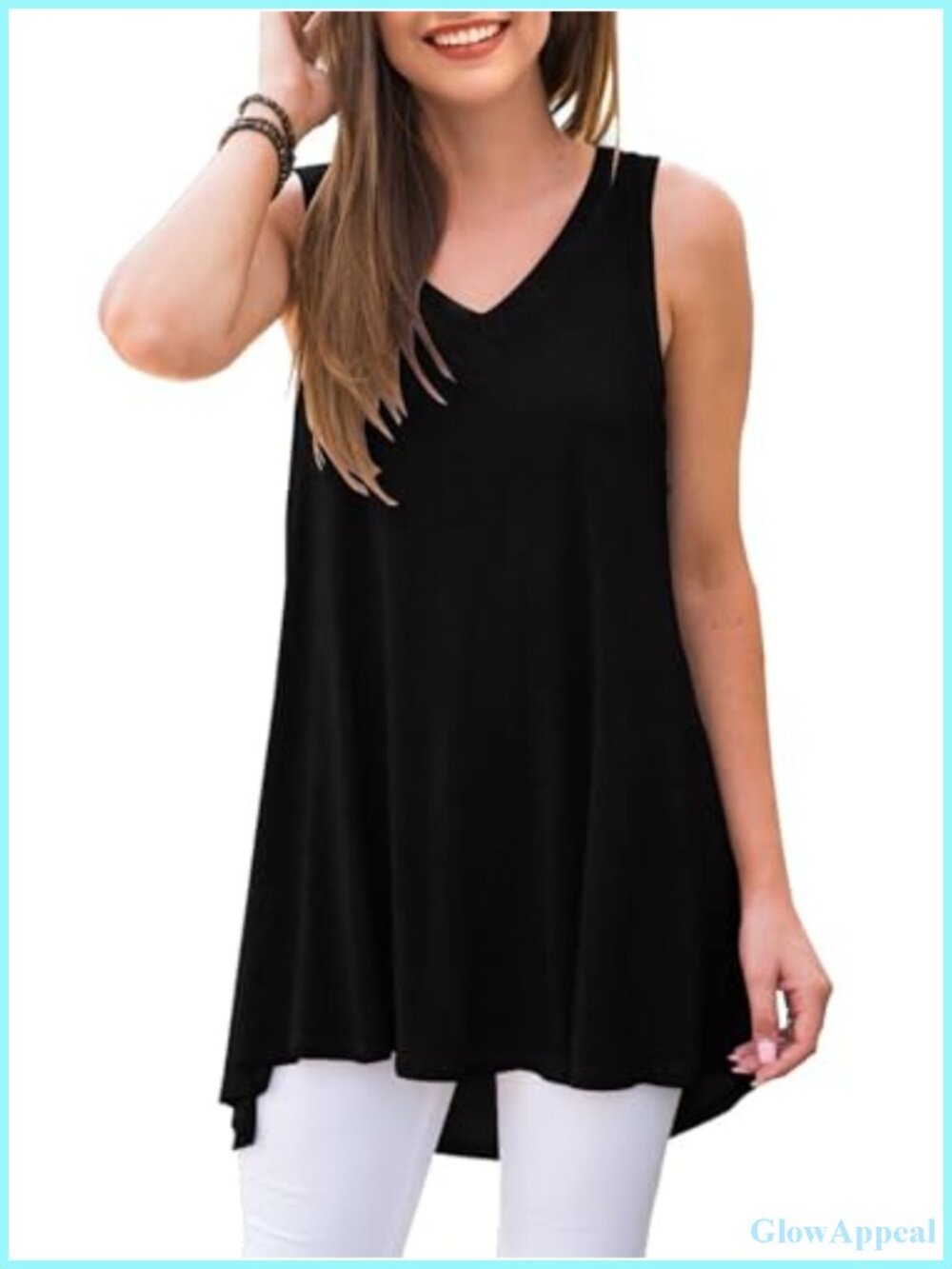 Women's Sleeveless V-Neck Tunic Top Flowy Summer Blouse